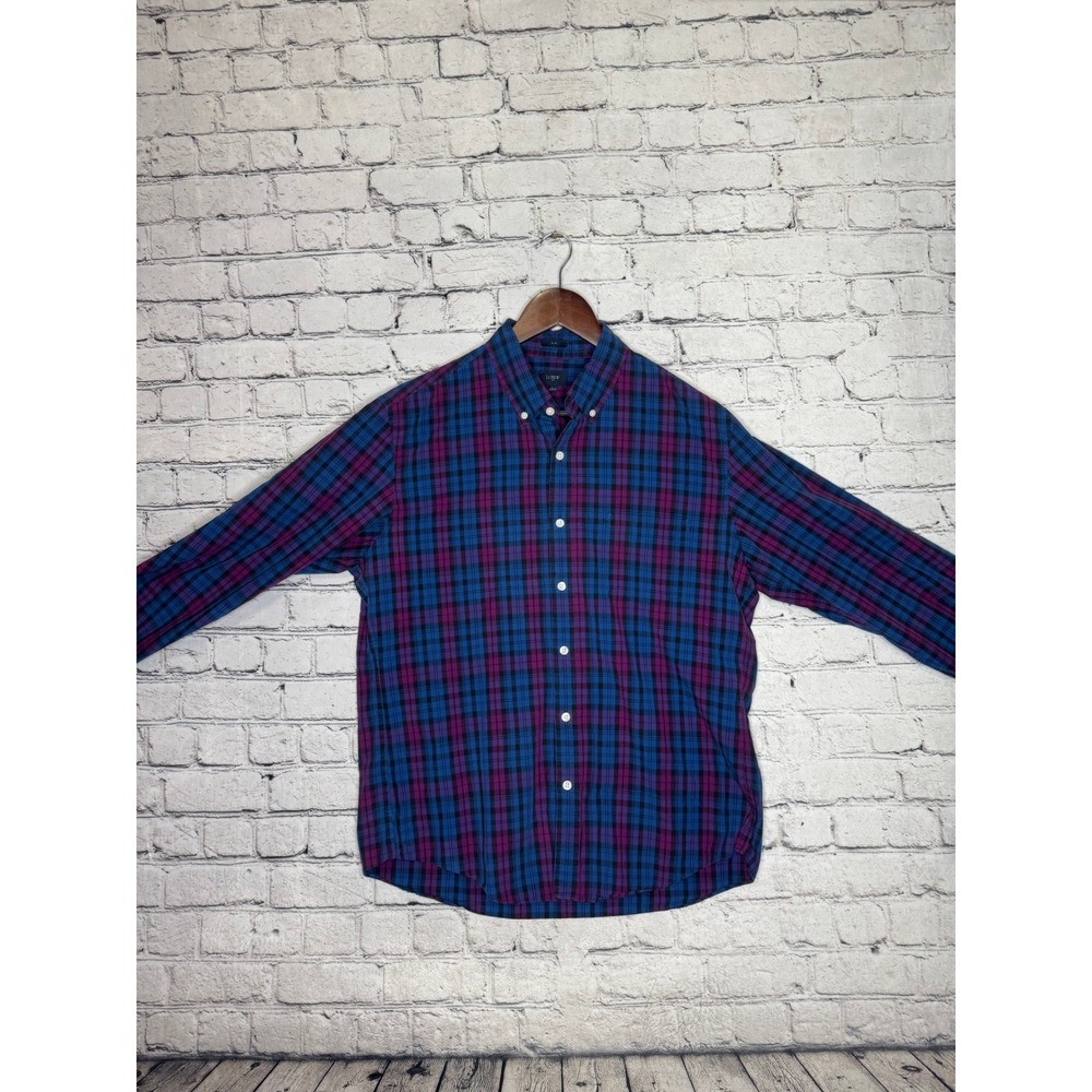 J Crew Slim Fit Plaid Button Down Shirt Men's Size L Blue Purple - Picture 1 of 7